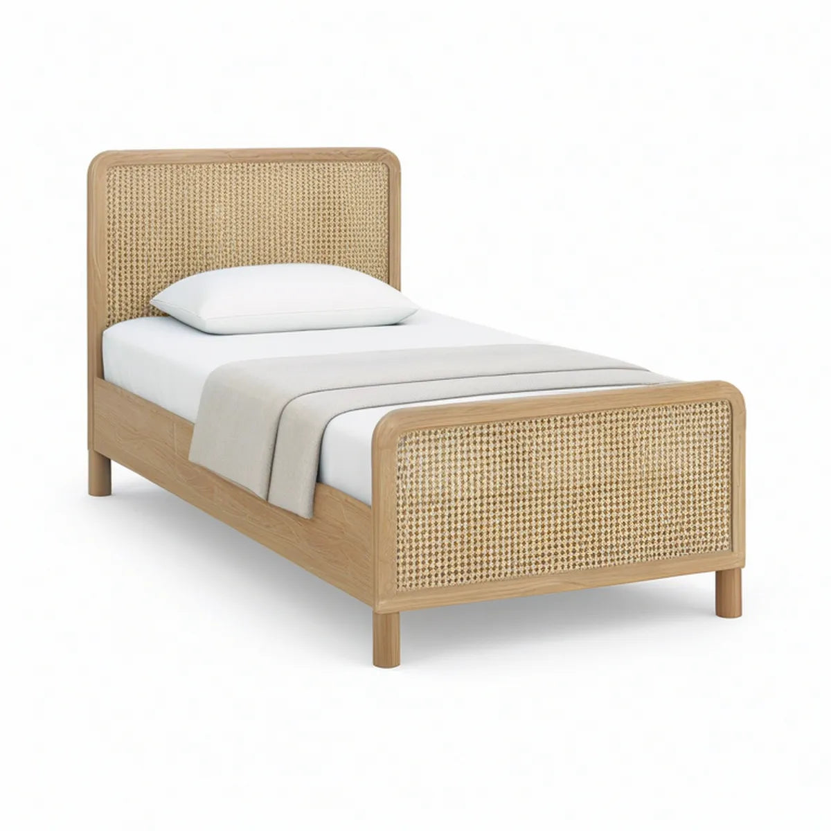 Natural Rubberwood and Rattan Twin Bed Frame, 78 x 41 x 45 in