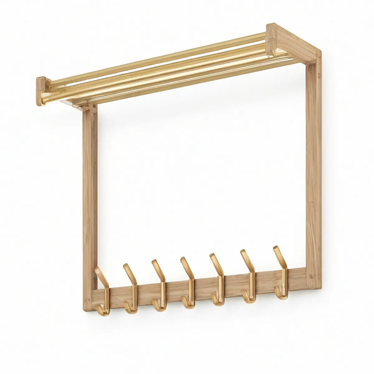 Natural Bamboo Wall Mounted Coat Rack with Top Shelf and 7 Hooks, 31.5 x 11.8 x 15.7 in