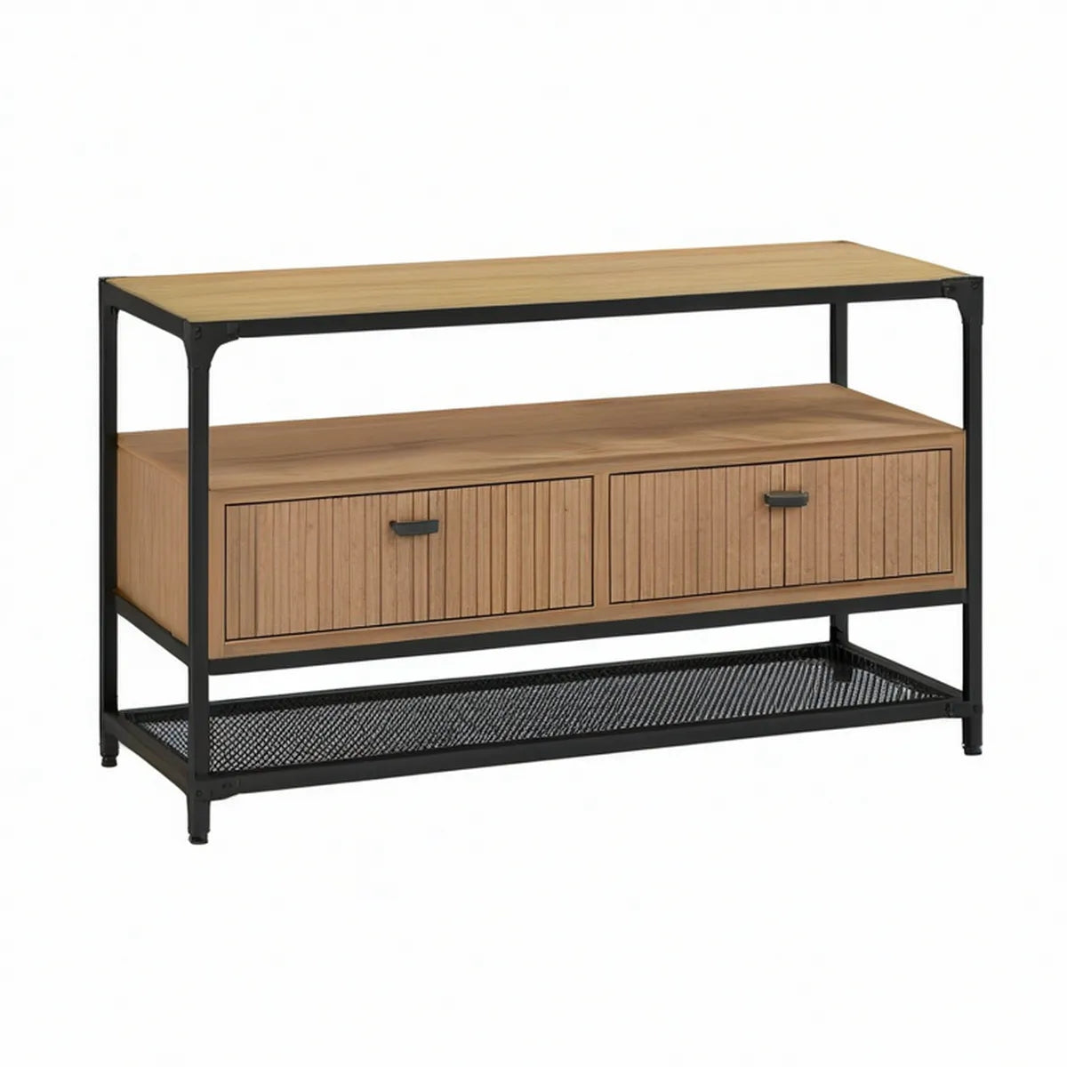 47.2 in Industrial TV Stand with Raised Display Shelf, Natural Brown and Black