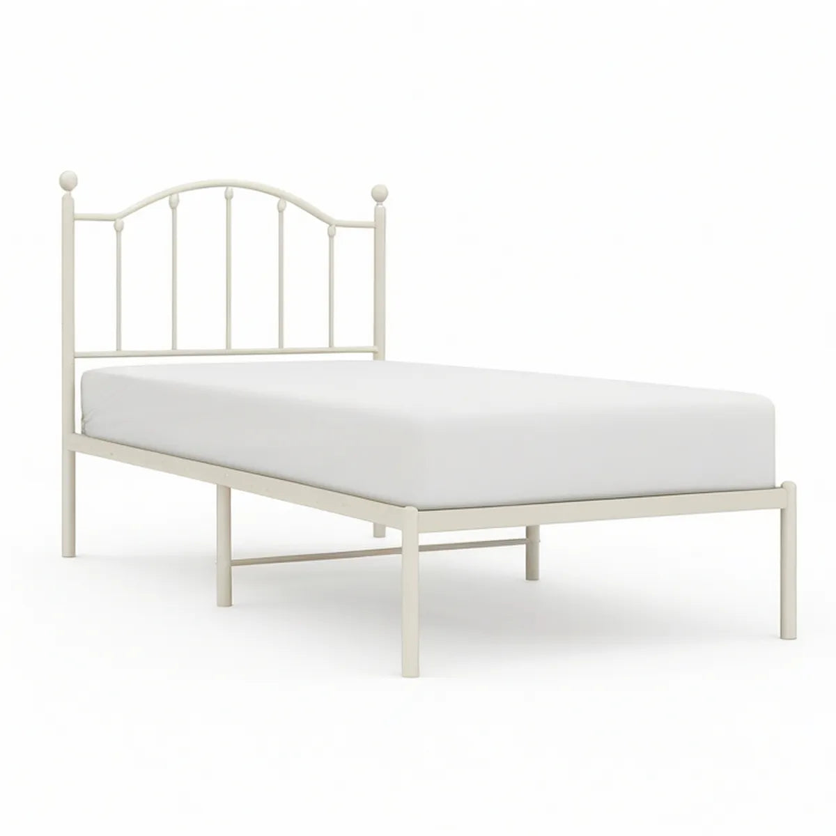 White Twin Metal Daybed Frame with Curved Spindle Headboard, Fits 75 x 39 in Mattress