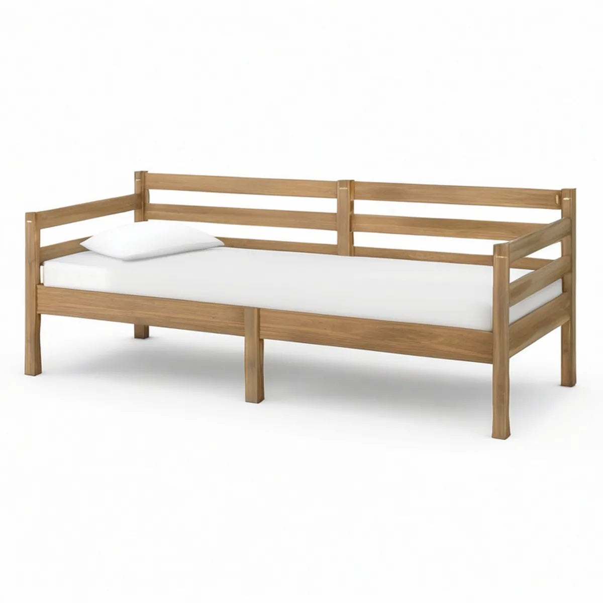 Twin Solid Pine Wood Daybed Frame with Guardrails, 80 x 43 x 35 in, Natural Brown