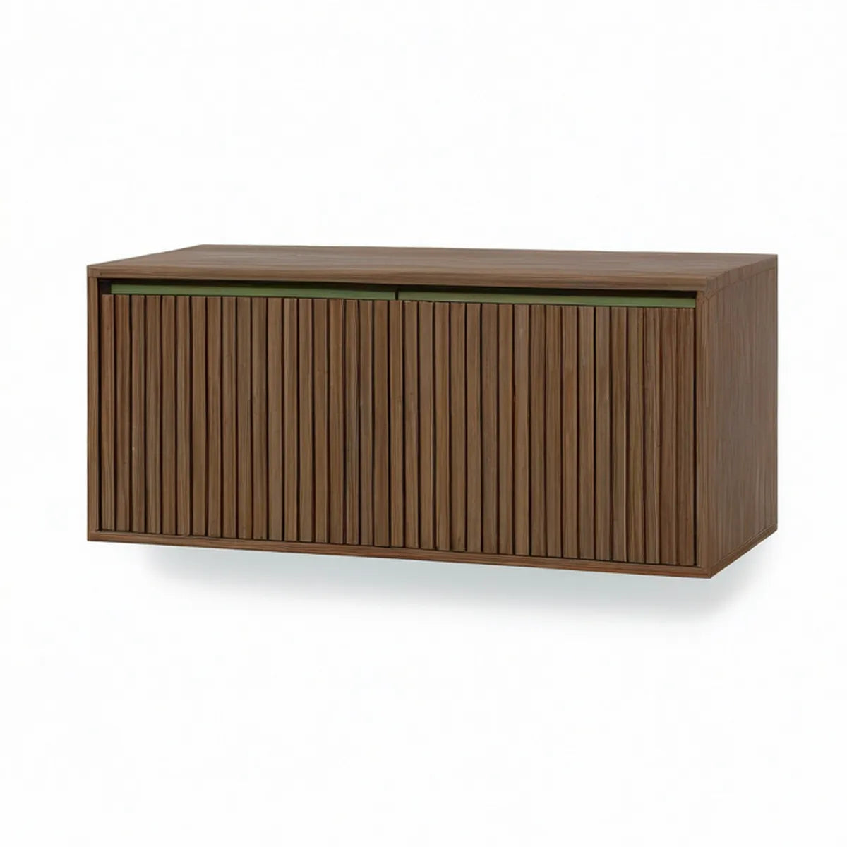 63 x 18 x 24 in Walnut Brown TV Stand with Olive Green Track and Sliding Tambour Doors
