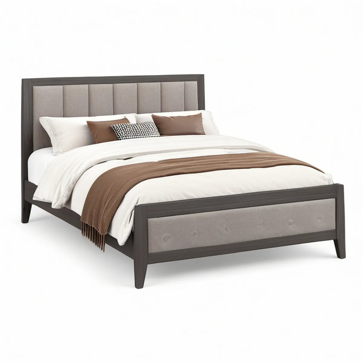 Queen Upholstered Panel Bed, 64 x 85 x 58 in, Dark Brown/Gray