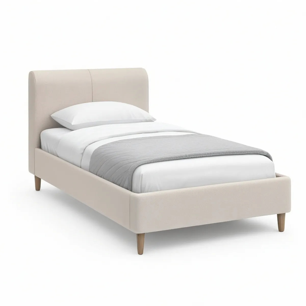 Twin Beige Upholstered Platform Bed Frame, 41 x 78 x 43 in