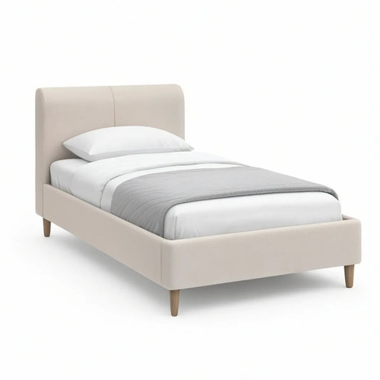 Twin Beige Upholstered Platform Bed Frame, 41 x 78 x 43 in
