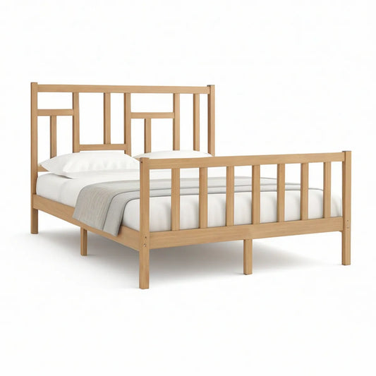 Full Solid Pine Wood Platform Bed Frame, Natural, 78.7 x 57.1 x 39.4 in