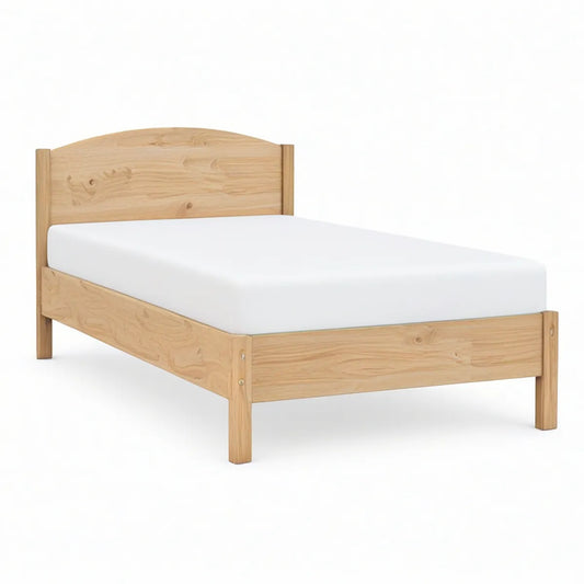 Twin Solid Pine Wood Bed Frame, Natural Pine, 79.5 x 42 x 41 in, Arched Headboard