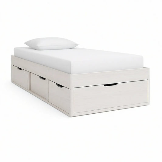 Twin Storage Bed Frame with 4 Drawers, White Engineered Wood, 78 x 41 x 18 in