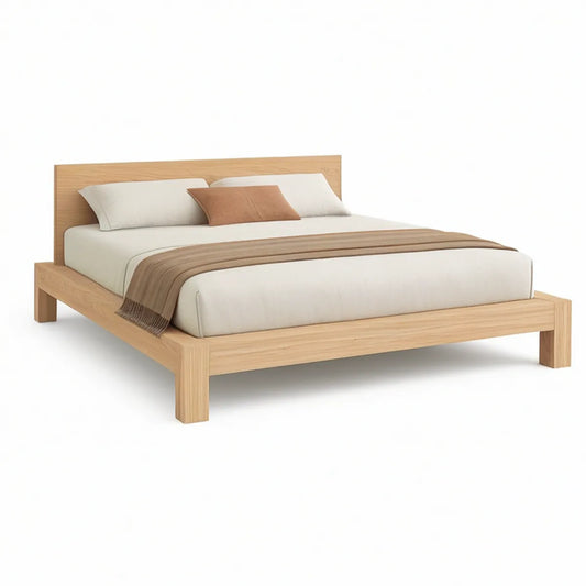Queen Natural Rubberwood Platform Bed Frame, 64 x 84 x 39 in