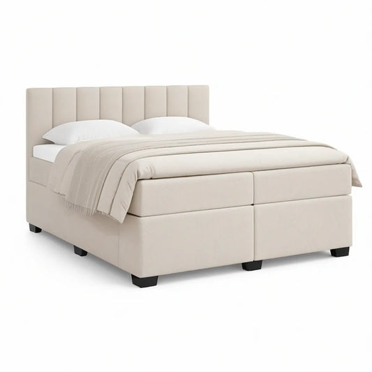 Queen Upholstered Storage Bed with Channel-Tufted Headboard, 65 x 86 x 48 in, Beige/Black