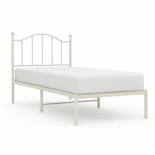 White Twin Metal Daybed Frame with Curved Spindle Headboard, Fits 75 x 39 in Mattress