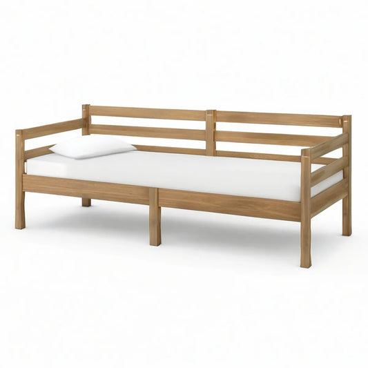 Twin Solid Pine Wood Daybed Frame with Guardrails, 80 x 43 x 35 in, Natural Brown