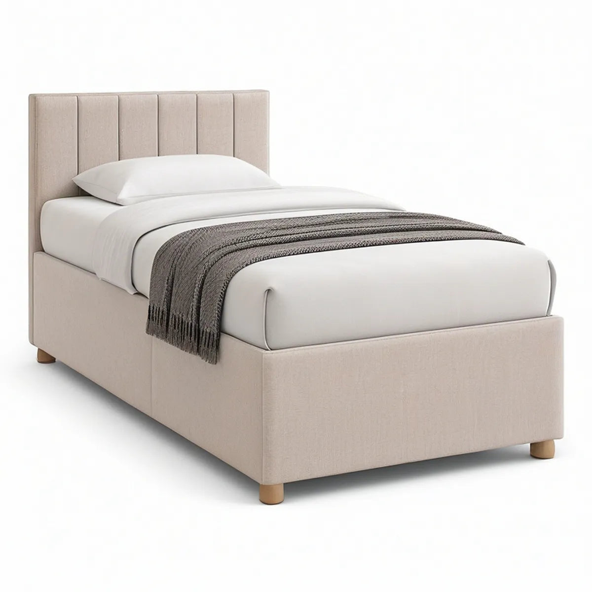 Twin Upholstered Platform Bed, 80 x 41 x 48 in, Beige/Natural