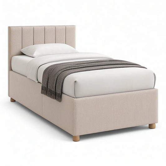 Twin Upholstered Platform Bed, 80 x 41 x 48 in, Beige/Natural